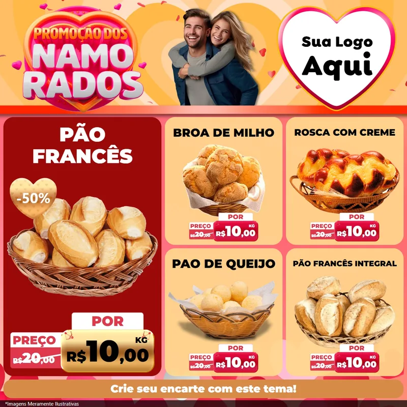 Modelo de Rede Social para Feed Facebook com o tema Promoção dos Namorados para Padaria