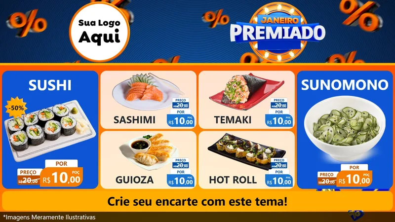 Modelo de TV para TV Horizontal com o tema Janeiro Premiado para Comida japonesa