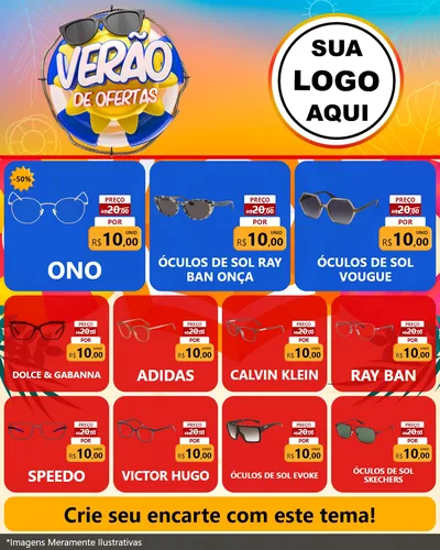 Modelo de Rede Social para Feed Instagram com o tema Verão de Ofertas para Óticas