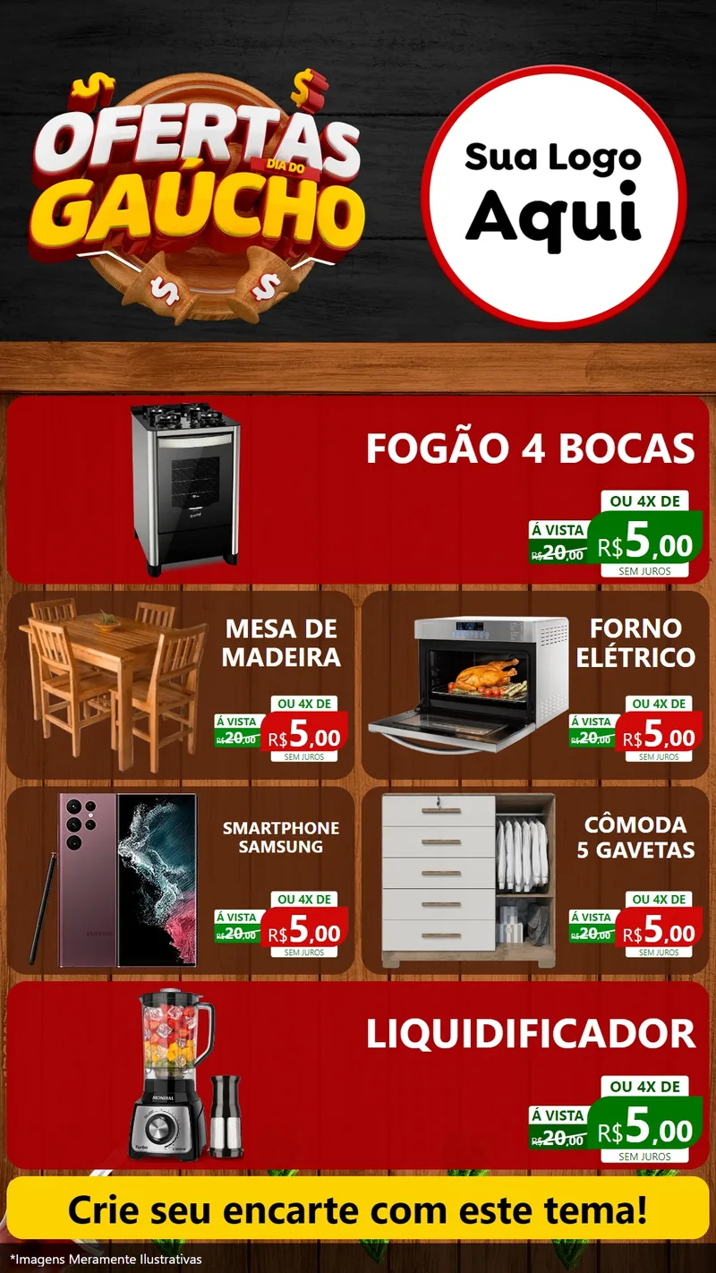 Modelo de TV para TV Vertical com o tema Ofertas Dia do Gaúcho para Móveis e Eletro