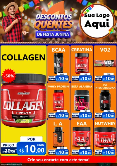 Modelo de Encarte para Encarte A4 Vertical com o tema Descontos Quentes de Festa Junina para Suplementos alimentares