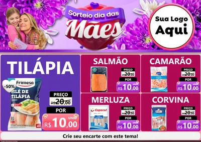 Modelo de Encarte para Encarte A4 Horizontal com o tema Sorteio Dia das Mães para Peixaria