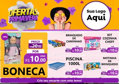 Modelo de Encarte para Encarte A4 Horizontal com o tema Ofertas Da Primavera para Brinquedos