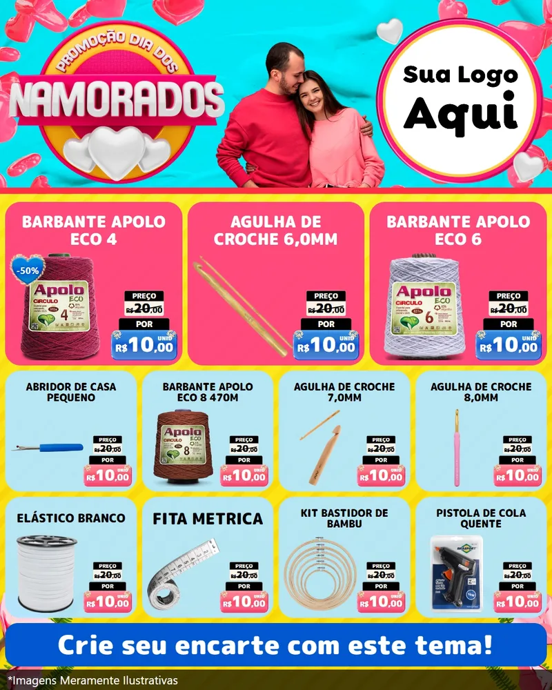 Modelo de Rede Social para Feed Instagram com o tema Promoção Dia dos Namorados para Armarinho e Aviamentos