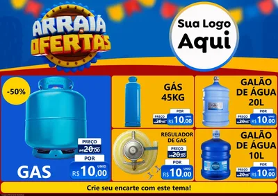 Modelo de Encarte para Encarte A4 Horizontal com o tema Arraiá de Ofertas - Junina para Água e gás