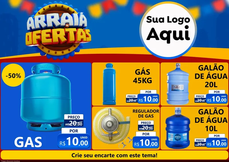 Modelo de Encarte para Encarte A4 Horizontal com o tema Arraiá de Ofertas - Junina para Água e gás
