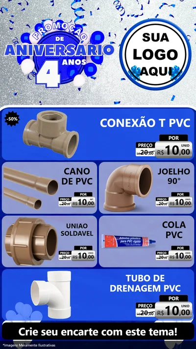 Modelo de TV para TV Vertical com o tema Promoção de Aniversário - 4 Anos para Tubos e conexões
