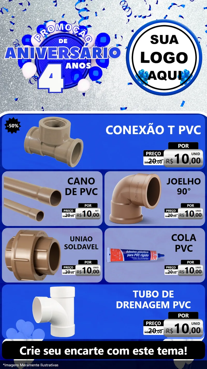 Modelo de TV para TV Vertical com o tema Promoção de Aniversário - 4 Anos para Tubos e conexões
