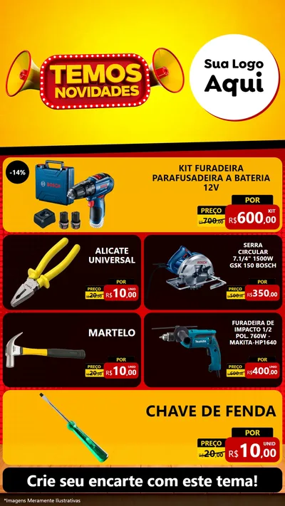 Modelo de TV para TV Vertical com o tema Temos Novidades para Maquinas e Ferramentas