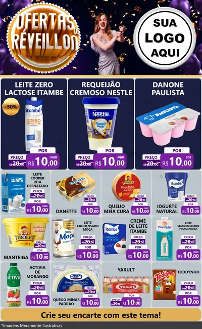 Modelo de Encarte para Encarte Grande com o tema Ofertas de Réveillon para Frios e Laticínios