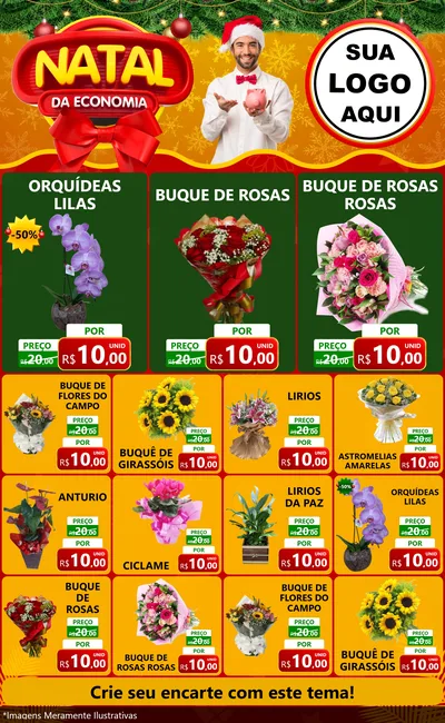 Modelo de Encarte para Encarte Grande com o tema Natal da Economia para Floricultura e jardim