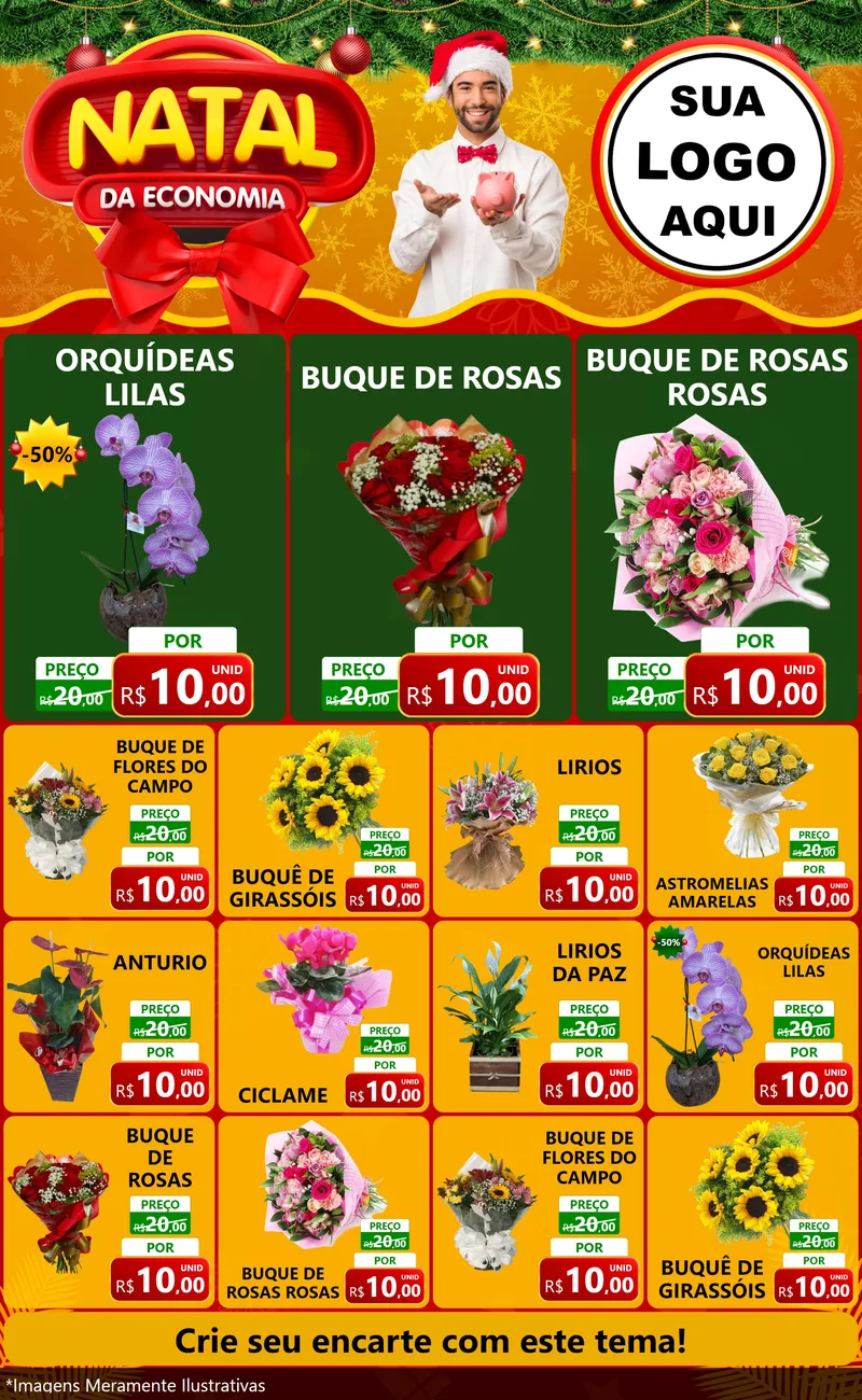 Modelo de Encarte para Encarte Grande com o tema Natal da Economia para Floricultura e jardim