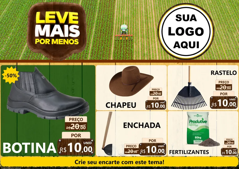 Modelo de Encarte para Encarte A4 Horizontal com o tema Leve Mais Por Menos - Agro para Agropecuária