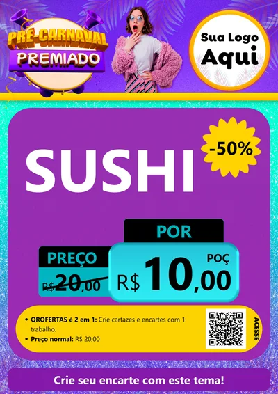 Modelo de Cartaz para Cartaz A4 Vertical com o tema Pré-Carnaval Premiado para Comida japonesa