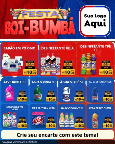 Modelo de Rede Social para Feed Instagram com o tema Festa Boi Bumbá para Produtos de Limpeza