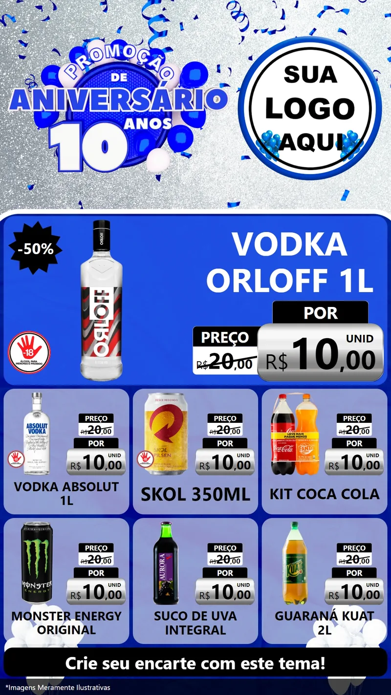 Modelo de Rede Social para Stories com o tema Promoção de Aniversário - 10 Anos para Distribuidora de bebidas