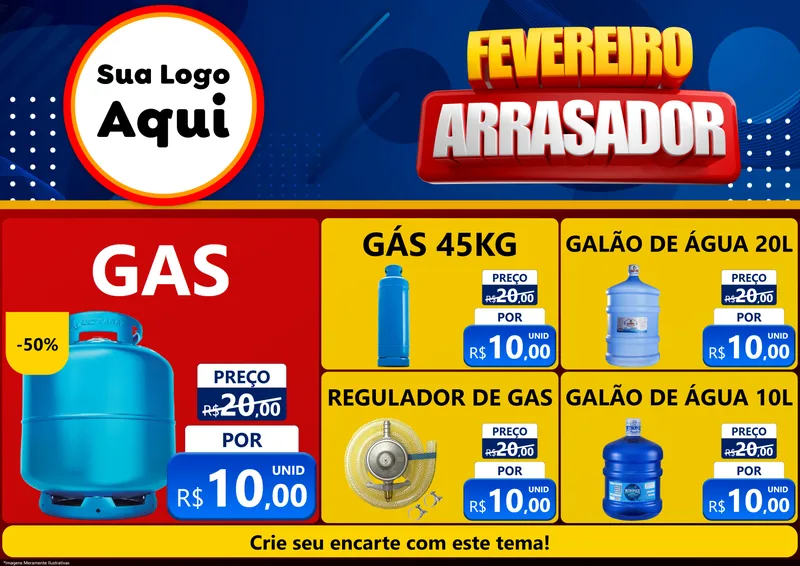 Modelo de Encarte para Encarte A4 Horizontal com o tema Fevereiro Arrasador para Água e gás