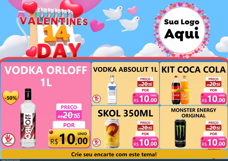 Modelo de Encarte para Encarte A4 Horizontal com o tema Valentine's Day para Distribuidora de bebidas