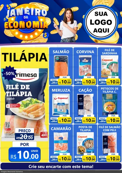 Modelo de Encarte para Encarte A4 Vertical com o tema Janeiro da Economia para Peixaria