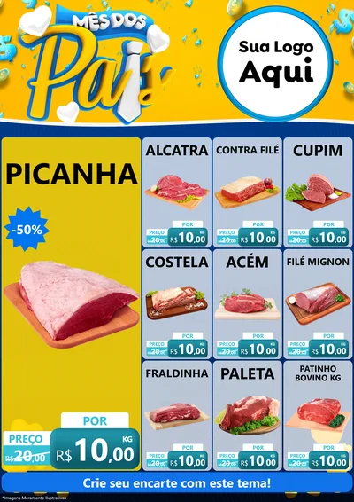 Modelo de Encarte para Encarte A4 Vertical com o tema Mês dos Pais para Açougue