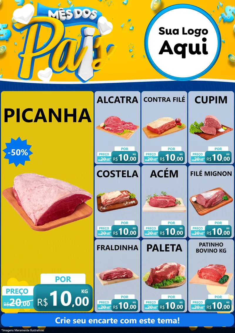 Modelo de Encarte para Encarte A4 Vertical com o tema Mês dos Pais para Açougue