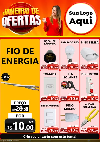 Modelo de Encarte para Encarte A4 Vertical com o tema Janeiro de Ofertas para Materiais Elétricos