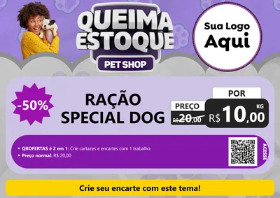 Modelo de Cartaz para Cartaz A4 Horizontal com o tema Queima Estoque - Pet Shop para Pet Shop