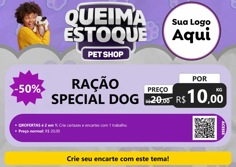 Modelo de Cartaz para Cartaz A4 Horizontal com o tema Queima Estoque - Pet Shop para Pet Shop