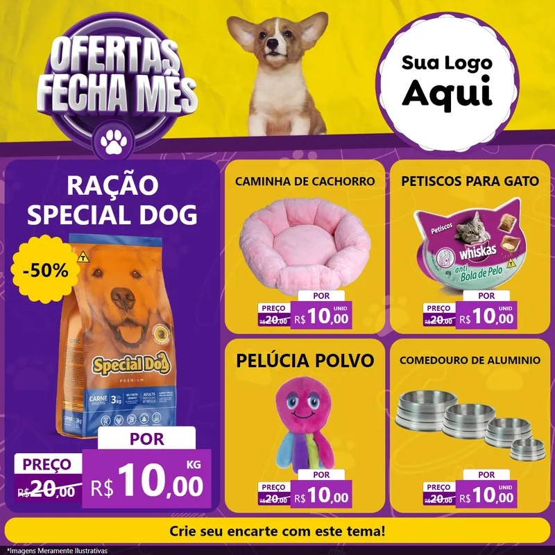 Modelo de Rede Social para Feed Facebook com o tema Ofertas Fecha Mês - Pet Shop para Pet Shop