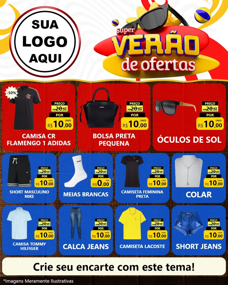 Modelo de Rede Social para Feed Instagram com o tema Super Verão de Ofertas para Roupas e acessórios
