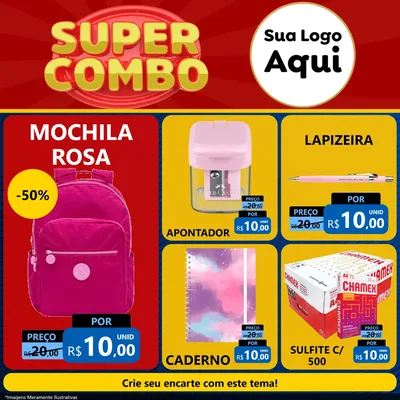 Modelo de Rede Social para Feed Facebook com o tema Super Combo para Papelaria