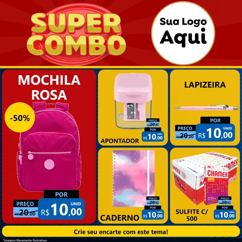 Modelo de Rede Social para Feed Facebook com o tema Super Combo para Papelaria