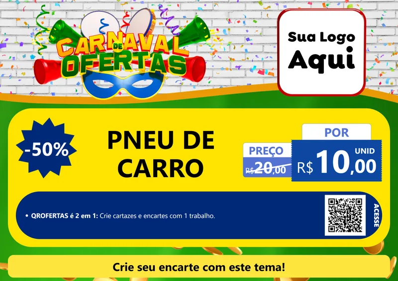 Modelo de Cartaz para Cartaz A4 Horizontal com o tema Carnaval de Ofertas para Auto peças