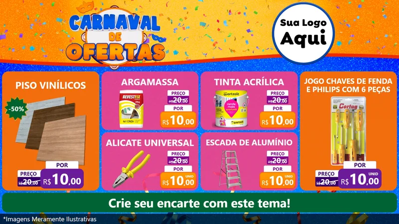 Modelo de TV para TV Horizontal com o tema Carnaval de Ofertas para Material para Construção