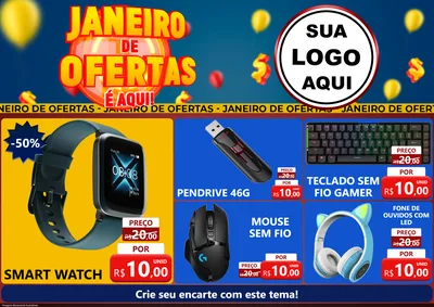 Modelo de Encarte para Encarte A4 Horizontal com o tema Janeiro de Ofertas É Aqui! para Informática