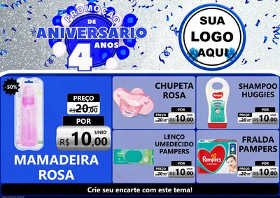 Modelo de Encarte para Encarte A4 Horizontal com o tema Promoção de Aniversário - 4 Anos para Bebês