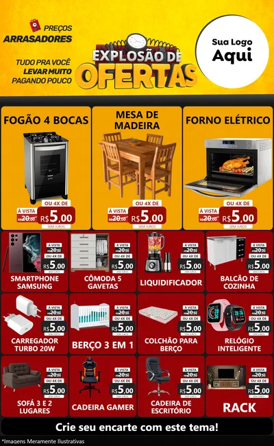 Modelo de Encarte para Encarte Grande com o tema Explosão de Ofertas para Móveis e Eletro
