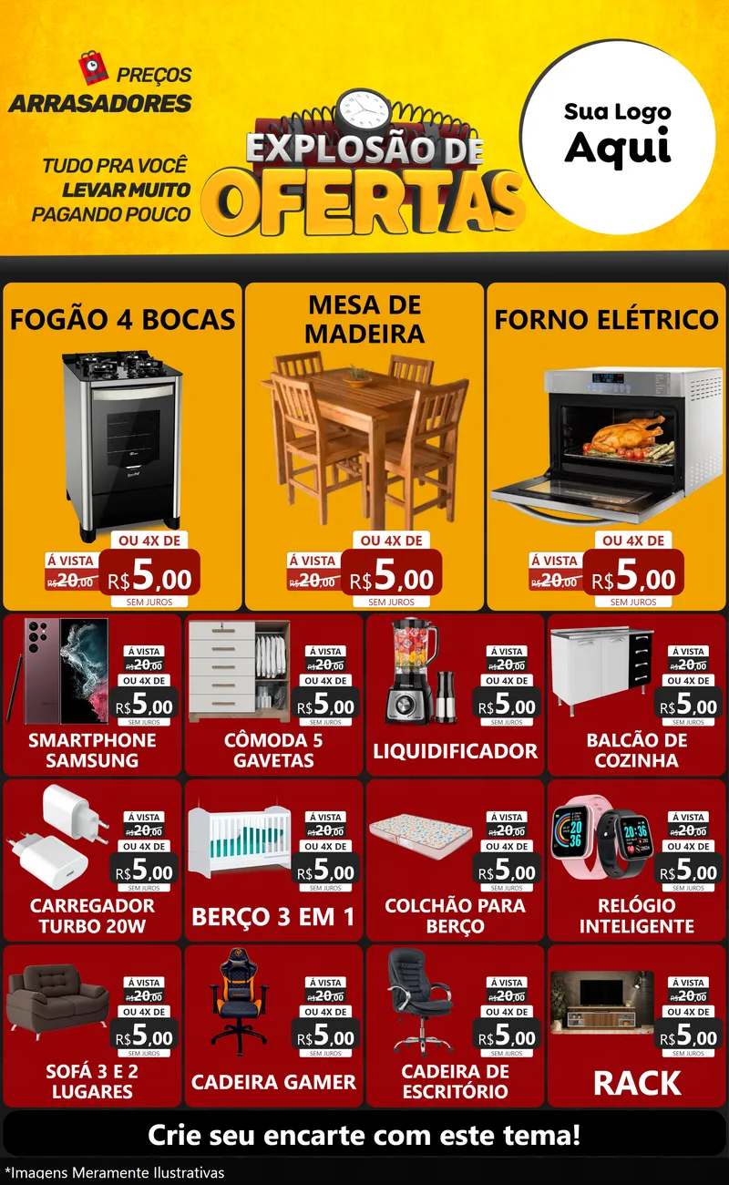 Modelo de Encarte para Encarte Grande com o tema Explosão de Ofertas para Móveis e Eletro