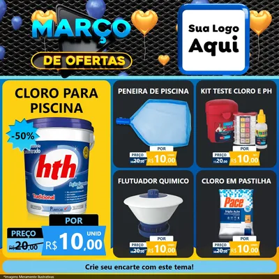 Modelo de Rede Social para Feed Facebook com o tema Março de Ofertas para Produtos para Piscina