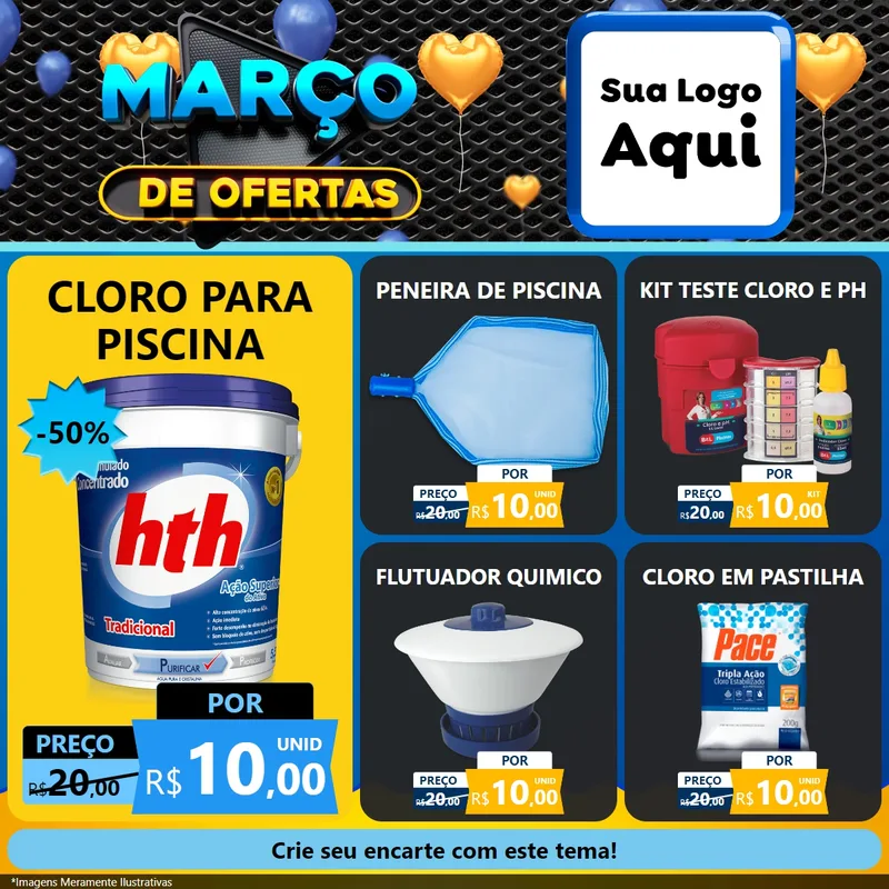 Modelo de Rede Social para Feed Facebook com o tema Março de Ofertas para Produtos para Piscina