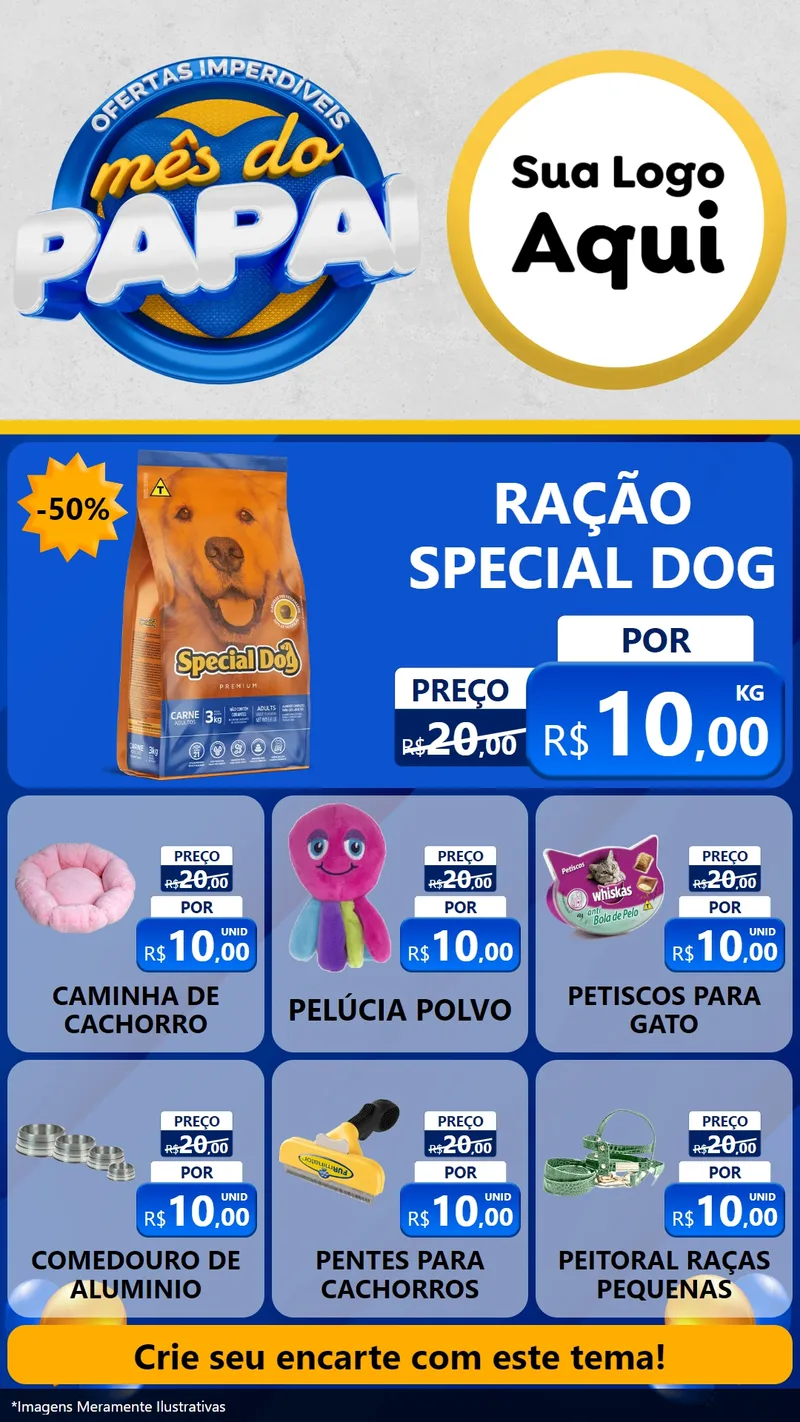 Modelo de Rede Social para Stories com o tema Ofertas Imperdíveis Mês Do Papai para Pet Shop