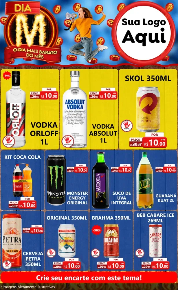 Modelo de Encarte para Encarte Grande com o tema Dia M - O Dia Mais Barato Do Mês para Distribuidora de bebidas