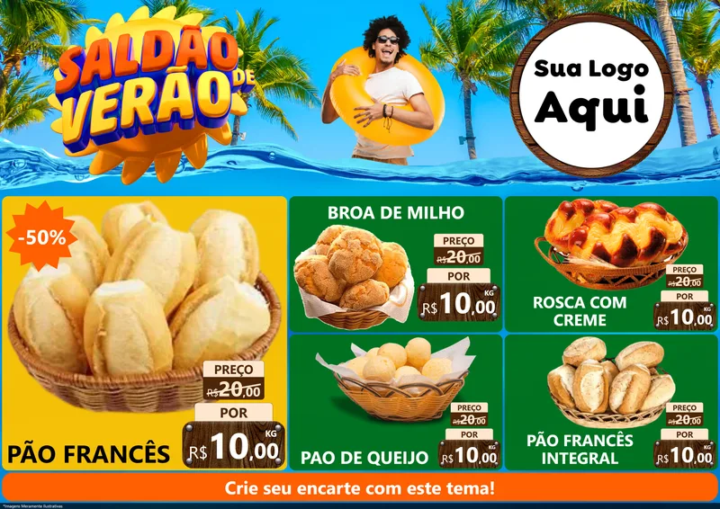 Modelo de Encarte para Encarte A4 Horizontal com o tema Saldão de Verão para Padaria