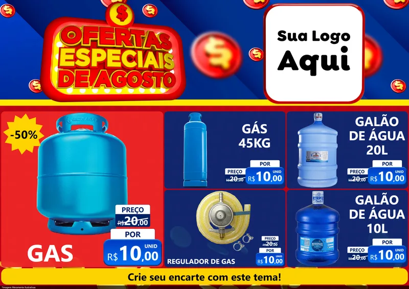 Modelo de Encarte para Encarte A4 Horizontal com o tema Ofertas Especiais de Agosto para Água e gás