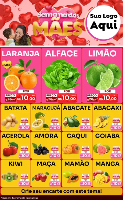 Modelo de Encarte para Encarte Grande com o tema Semana Das Mães para Hortifrúti