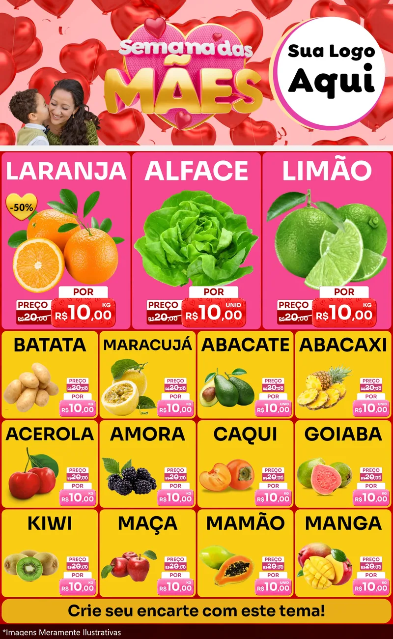 Modelo de Encarte para Encarte Grande com o tema Semana Das Mães para Hortifrúti