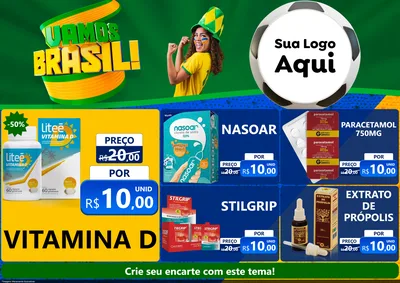 Modelo de Encarte para Encarte A4 Horizontal com o tema Vamos Brasil - Copa para Farmácia