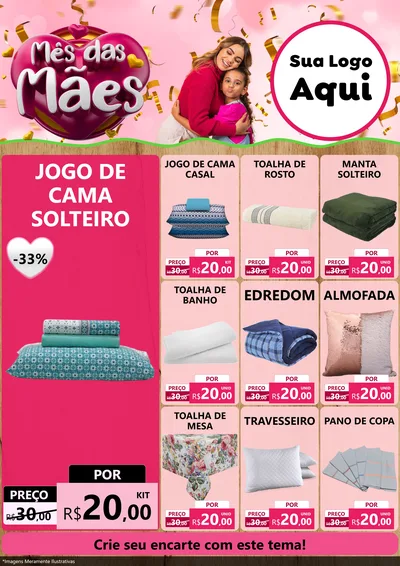 Modelo de Encarte para Encarte A4 Vertical com o tema Mês das Mães para Cama, Mesa e Banho