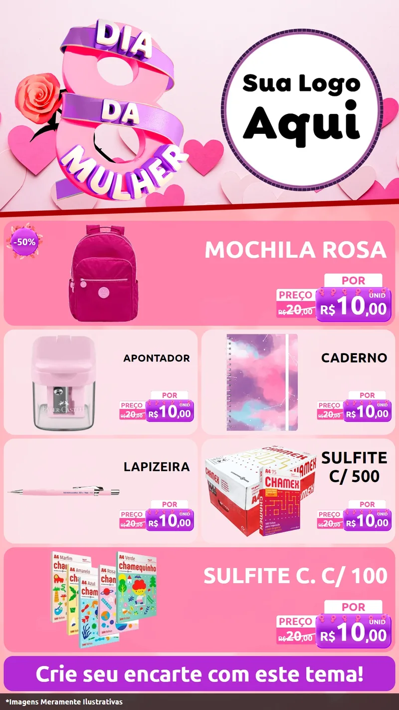 Modelo de TV para TV Vertical com o tema Dia da Mulher para Papelaria