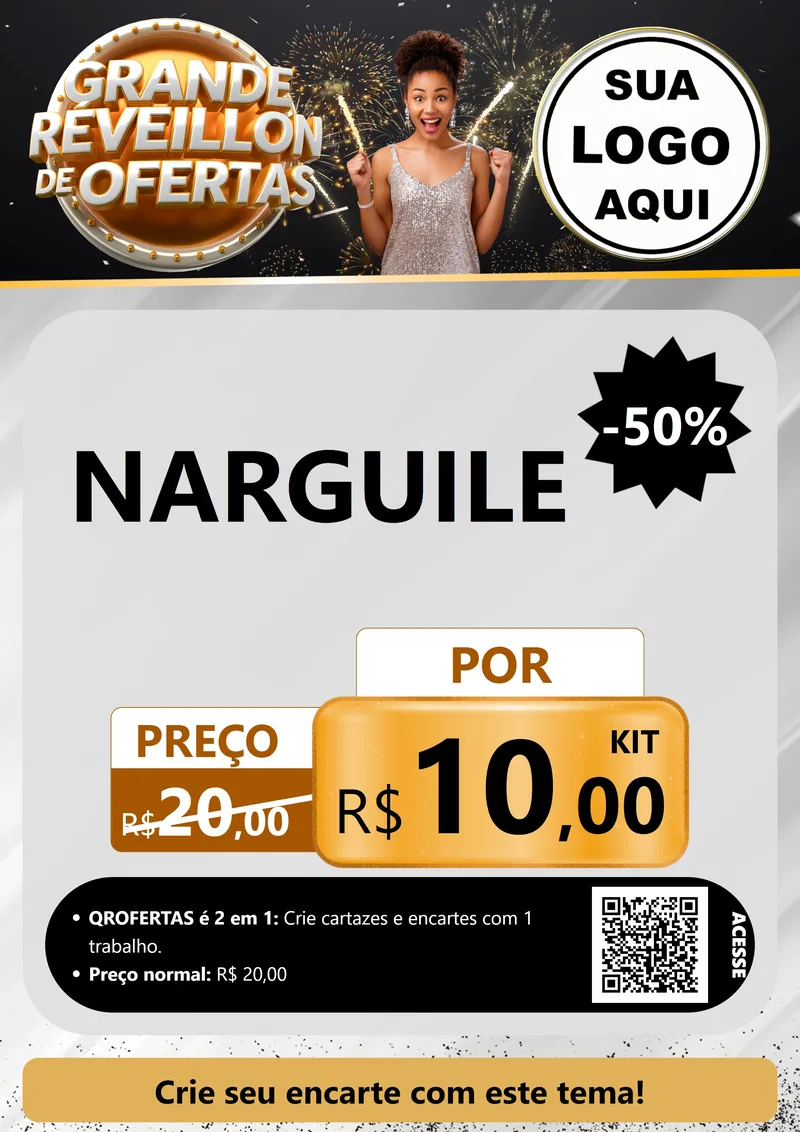 Modelo de Cartaz para Cartaz A4 Vertical com o tema Grande Réveillon de Ofertas para Tabacaria
